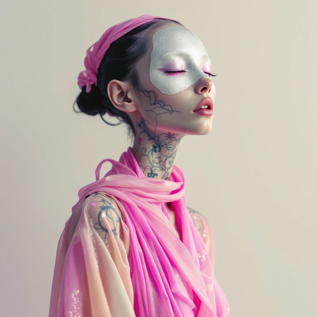 Ethereal Figure in Pink Robes: A Surreal Dreamscape
