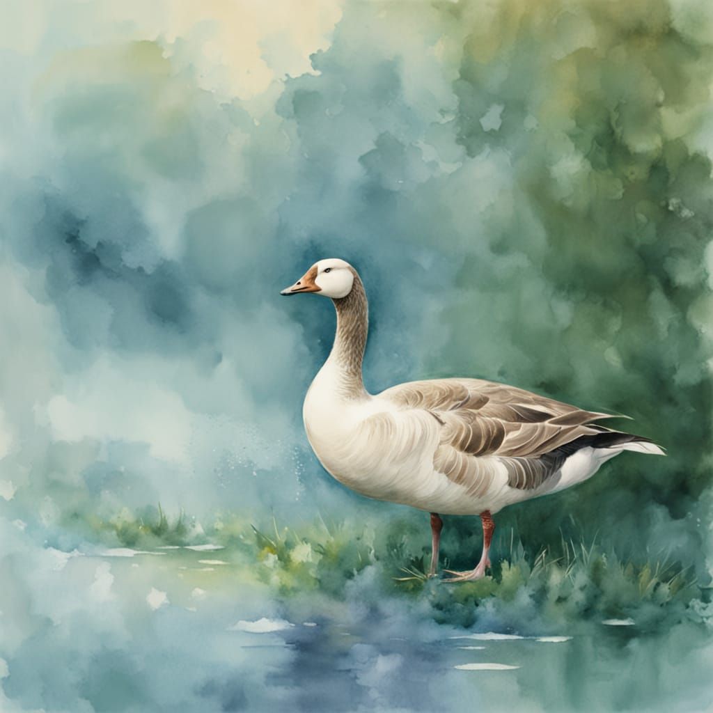 Watercolor Goose in Meadow by J.M.W. Turner Style