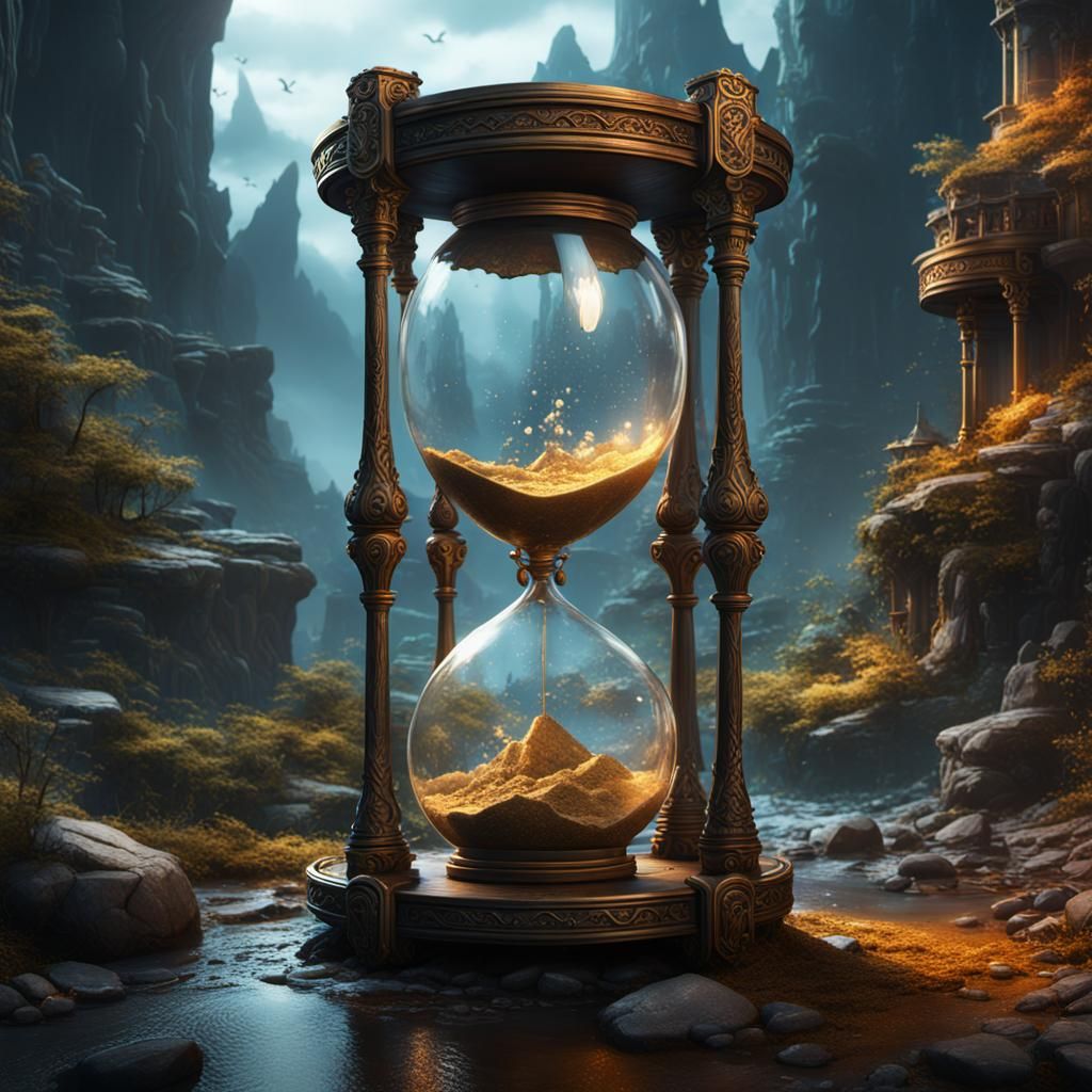 Fantastical Hourglass in Detailed Matte Painting Style