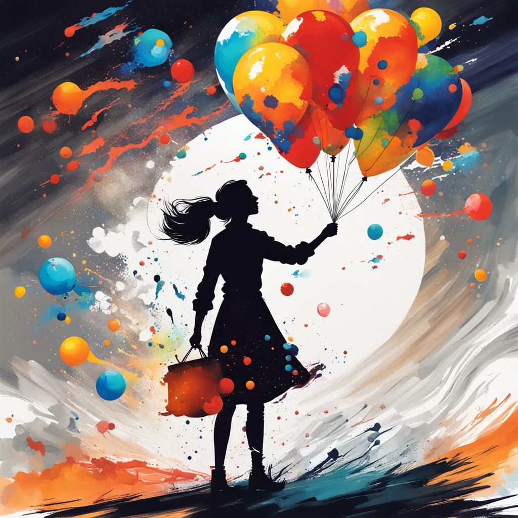 Exploding Planet Balloon in Tachisme Style