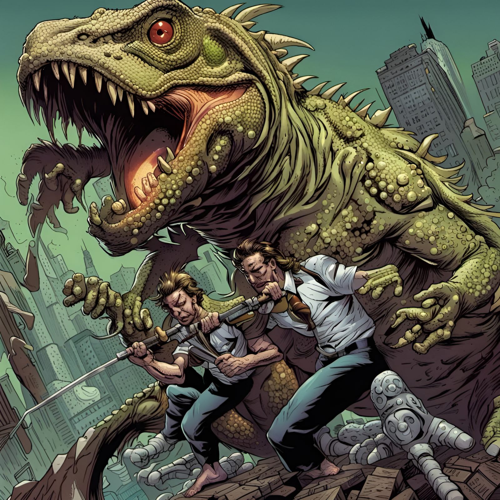 Lizard Man with Pillow Weapon: Comic Book Art