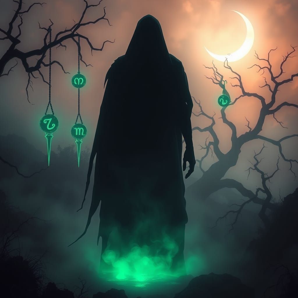 Ethereal Halloween Scene with Wraith-like Silhouette