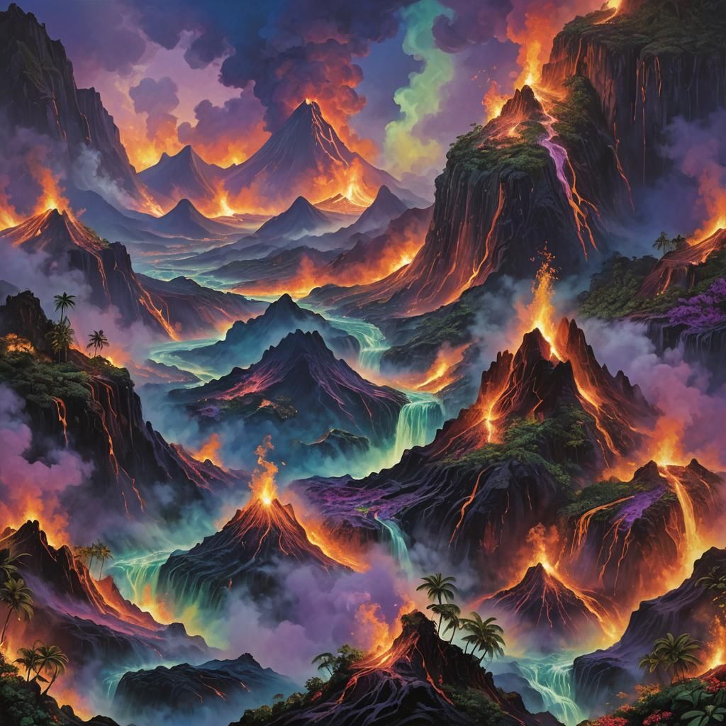 Tropical Volcano Eruption in a Cinematic Style