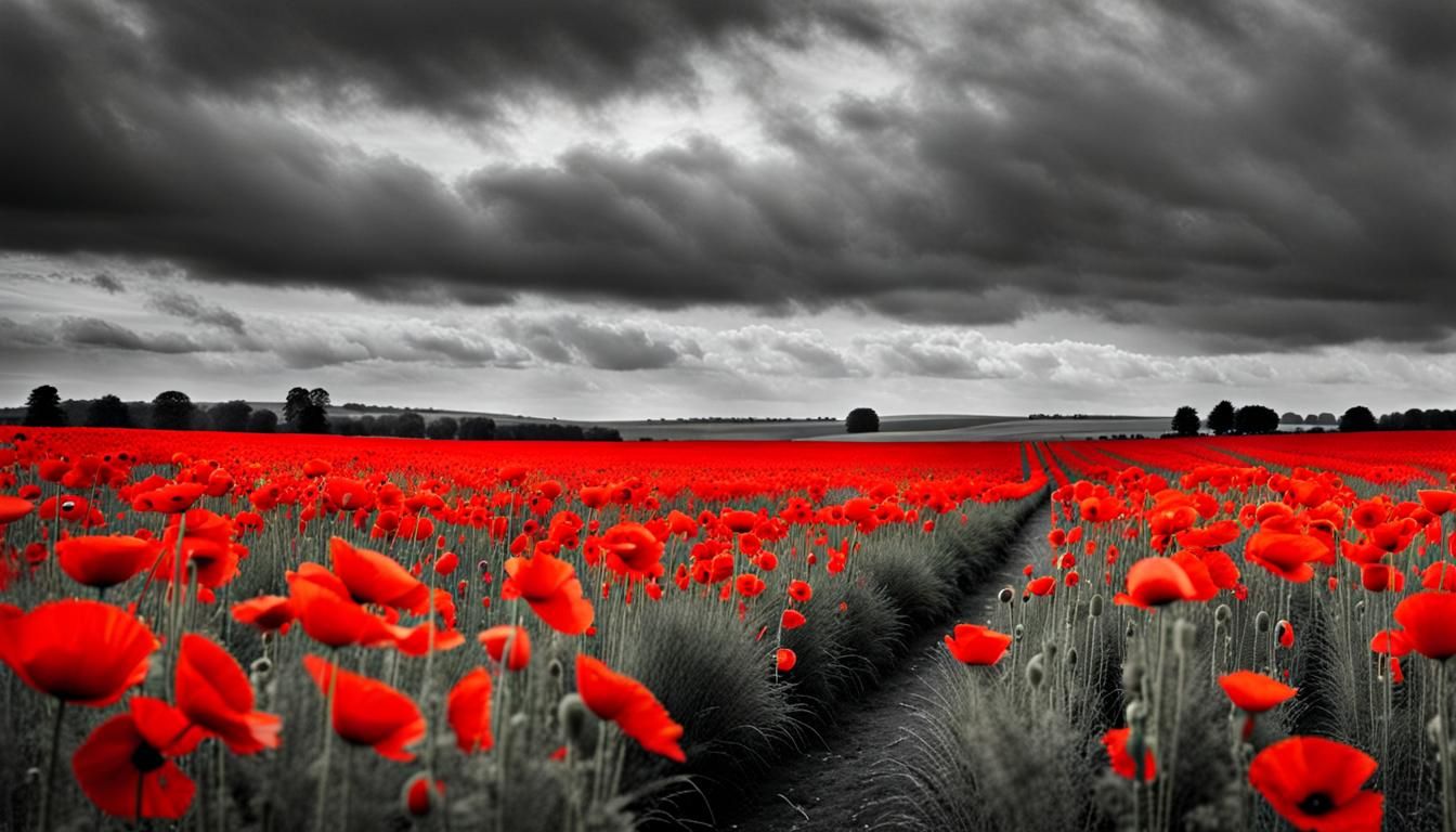 Monochrome Flanders Field with Red Poppy