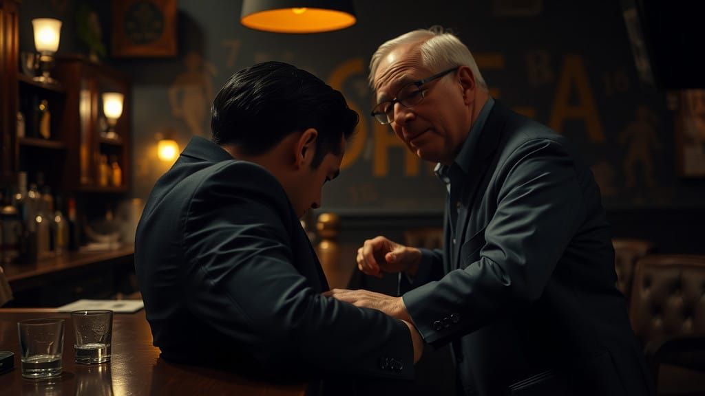 Man Contemplating in an Empty Bar, Cinematic Dramatic Lighti...