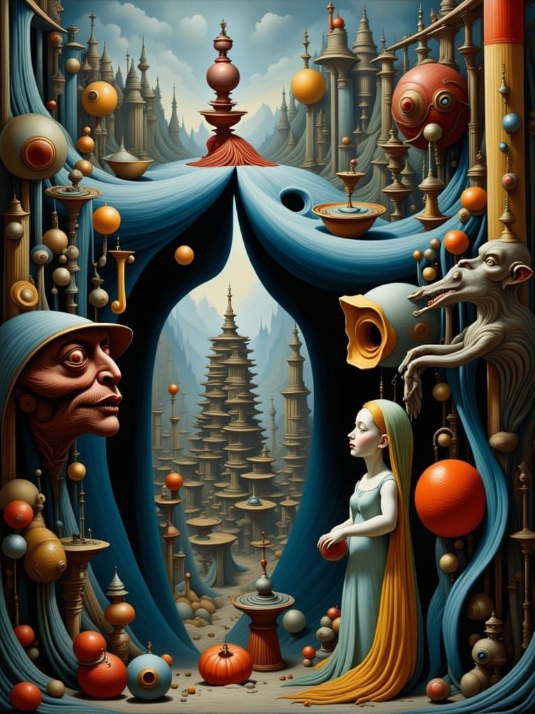 Surreal Abstract Landscape with Maiden and Demons