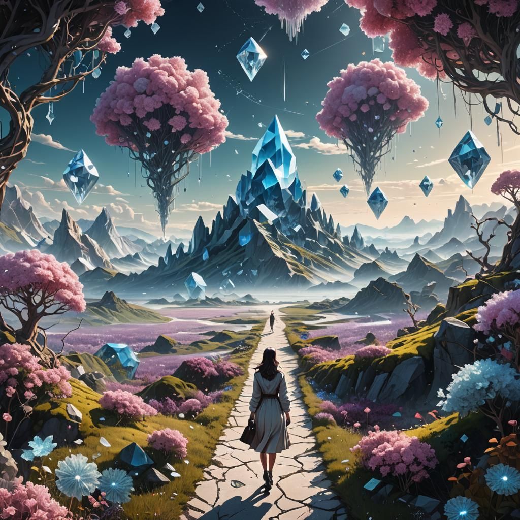 Surreal Crystal Dreamscape with Fractal Patterns