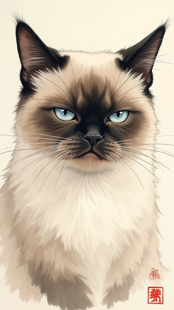 Grumpy Cat Portrait in Chinese Ink Style