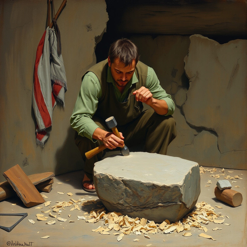 Earthy Stone Carver in Ashcan School Style