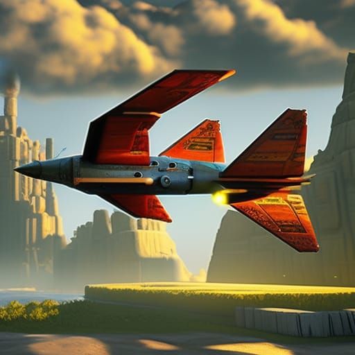 Spaceship Airplane Takeoff: Detailed Matte Painting