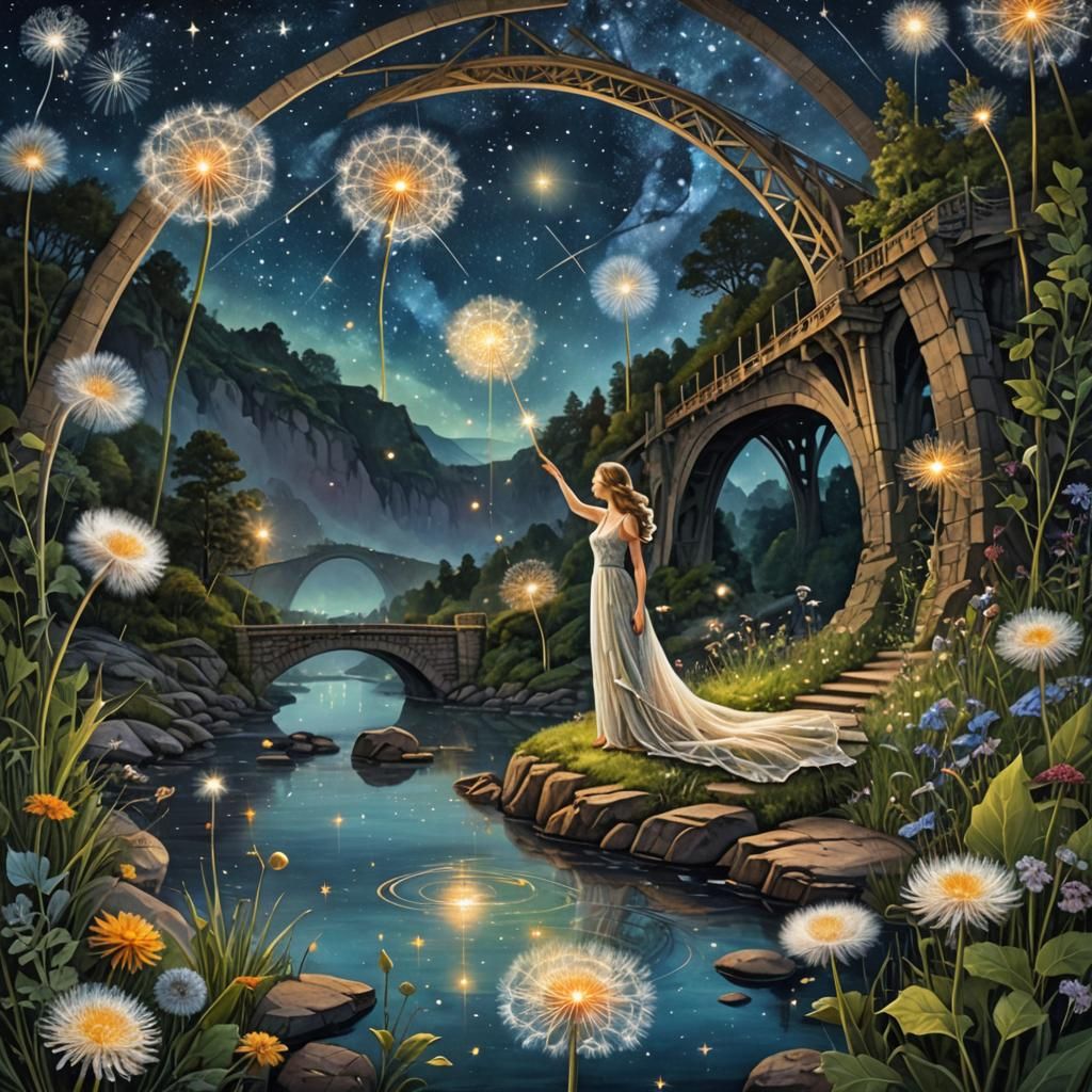 Fairy, Dandelion Wand, and Starry Night Portrait