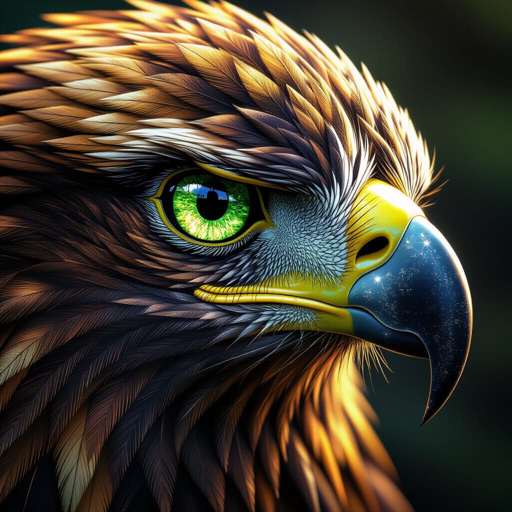 Emerald Golden Eagle Eye in Hyperrealism Style