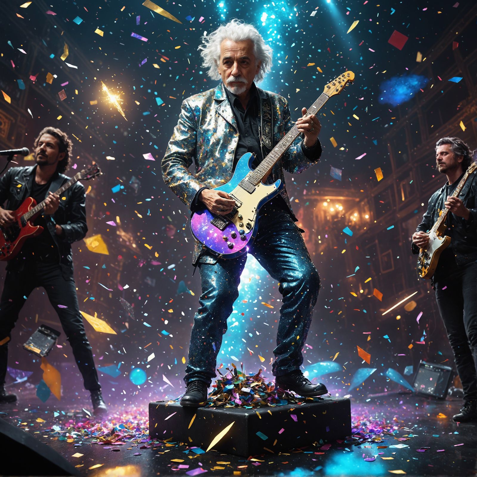 Einstein's Glitter Guitar in Surreal Heavy Metal Style