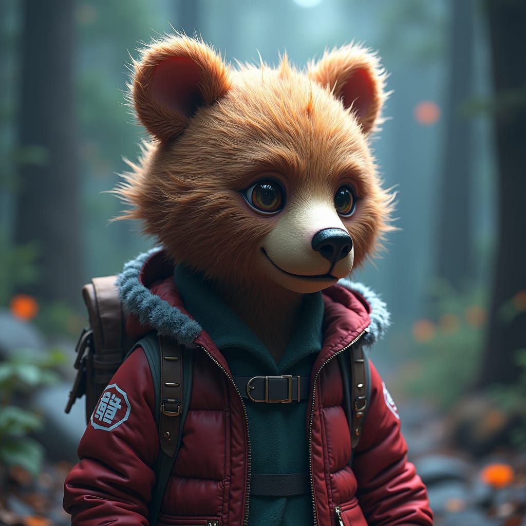 Humanoid Bear Girl in Detailed Matte Painting