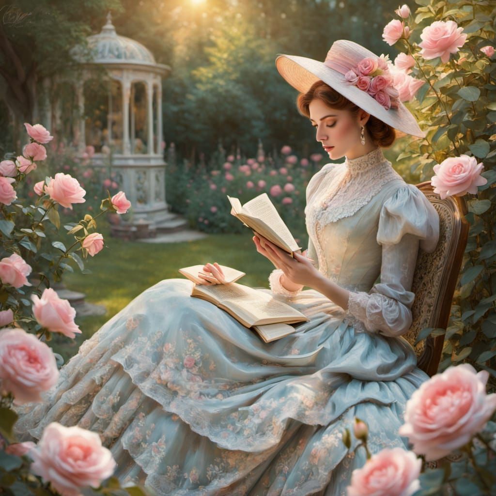 Elegant Victorian Women in Whimsical Garden