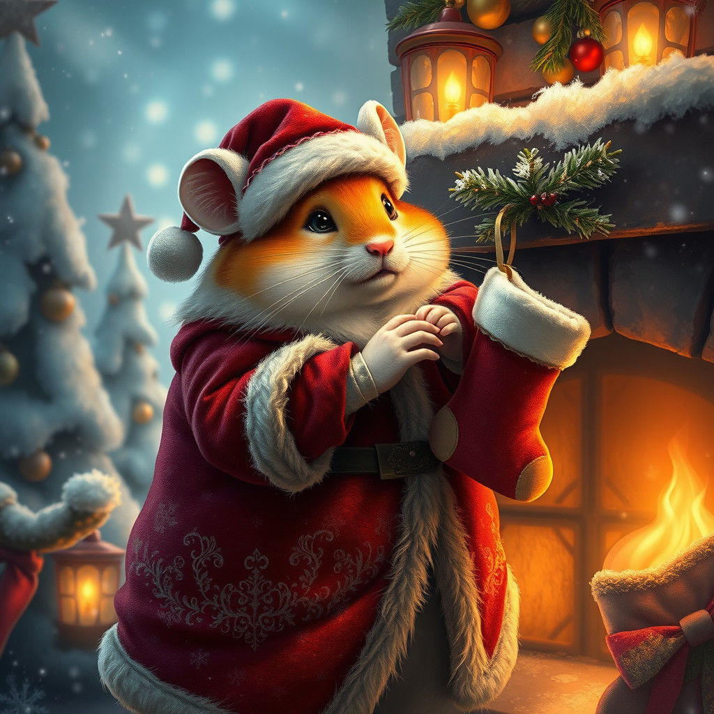 Hamster Santa in Winter Wonderland: Matte Painting