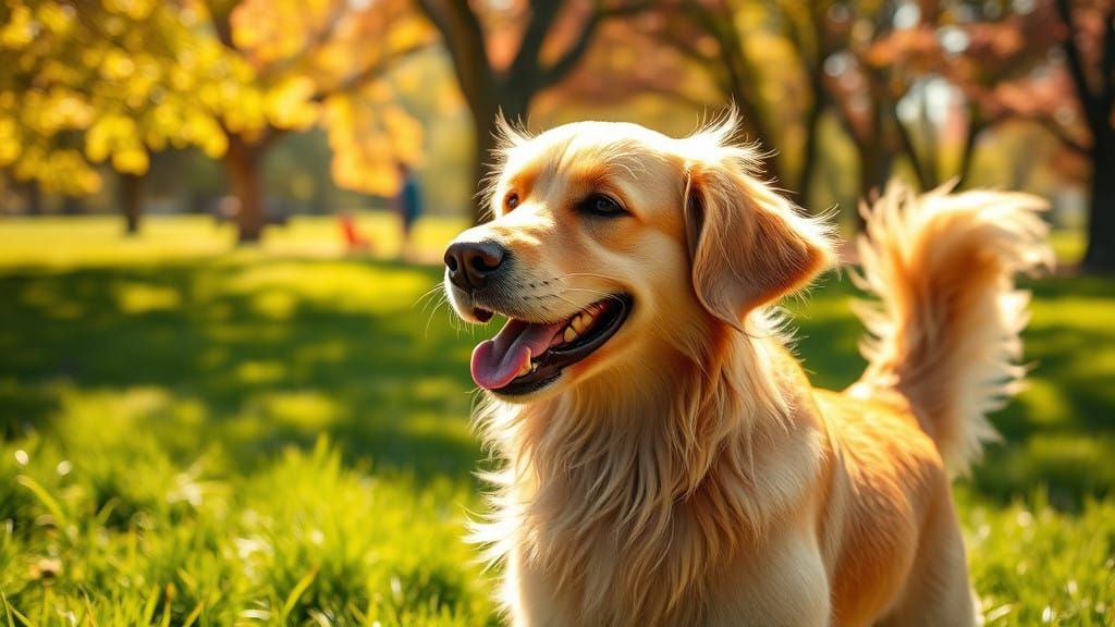 Joyful Golden Retriever Plays in Sunny Park