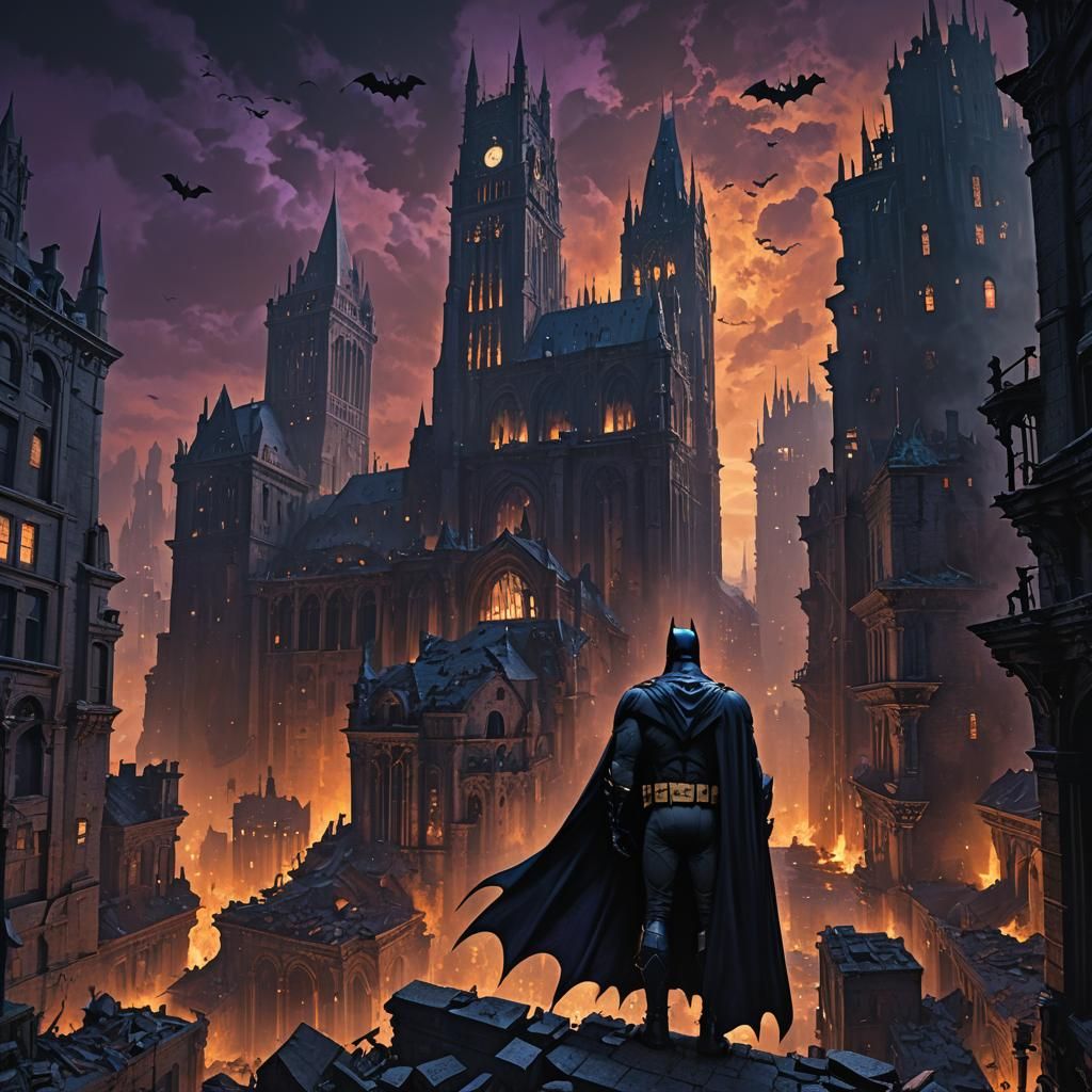 Batman in Gotham Ruins: Dark Fantasy Concept Art