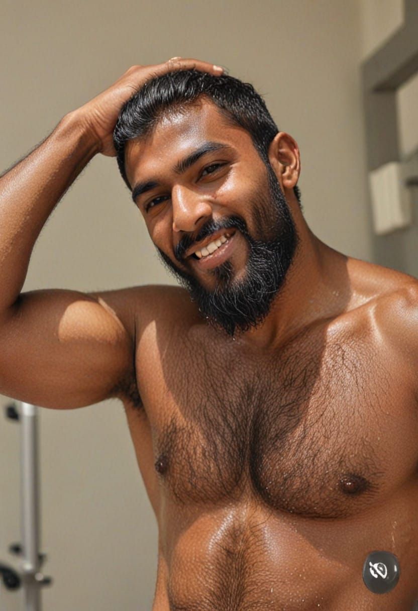 Sweaty Dark-Skinned Gym Enthusiast Smiles