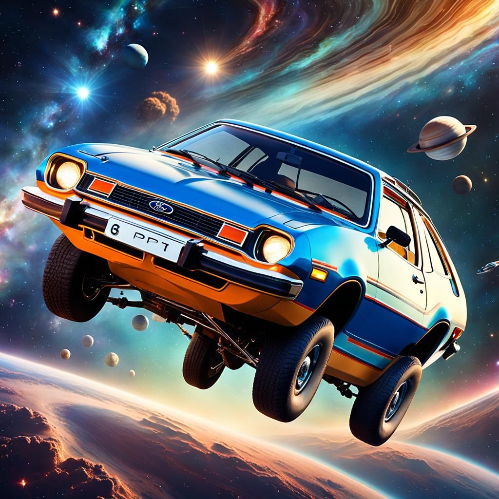Ford Pinto Adrift in Deep Space Nebula