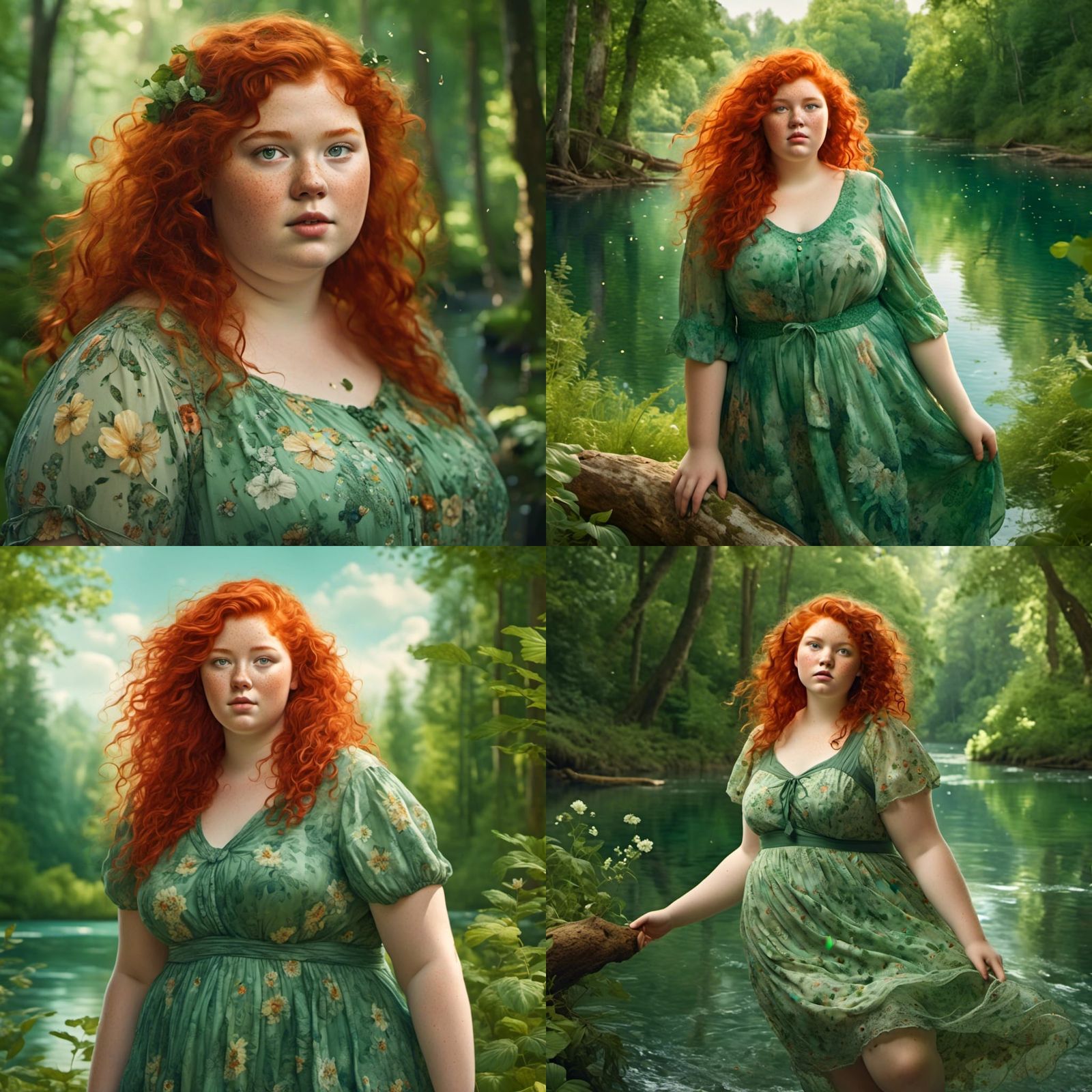 Red-Haired Girl in Summer Dress, Hyperrealistic Digital Art