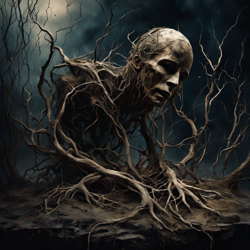 Figure Emerges from Grave with Root Mask