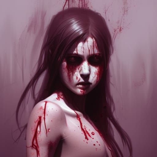 Sad Zombie Girl with Glowing Eyes