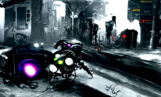 Cyberpunk Motorcycle on Abandoned Street at Night