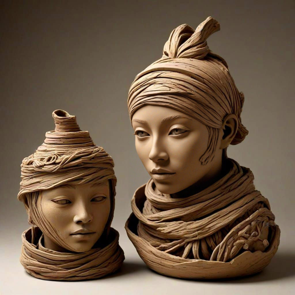 Expressive Clay Portrait in Detail