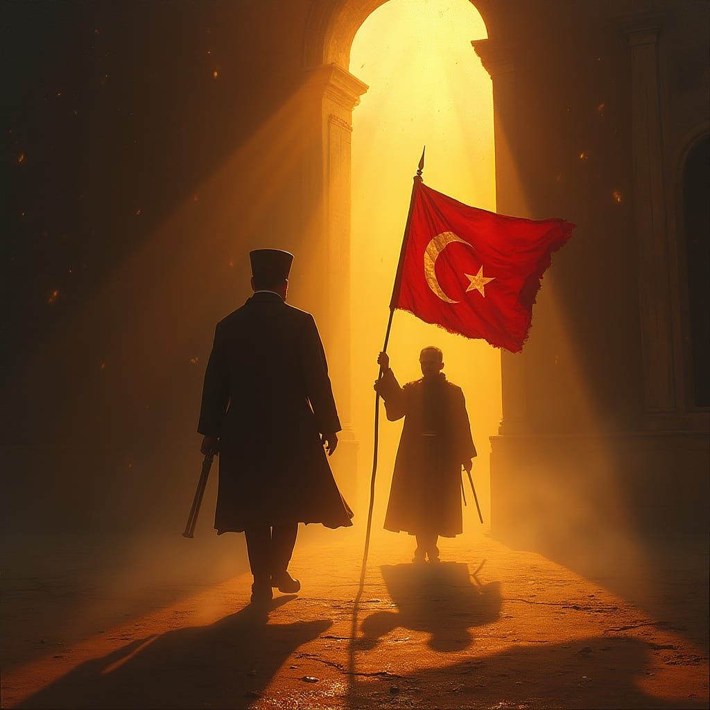 Ottoman Sultan and Atatürk in Surreal, Vibrant Light