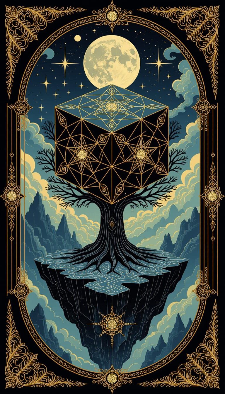 Ethereal Puzzle Cube with Celestial Gold Accents