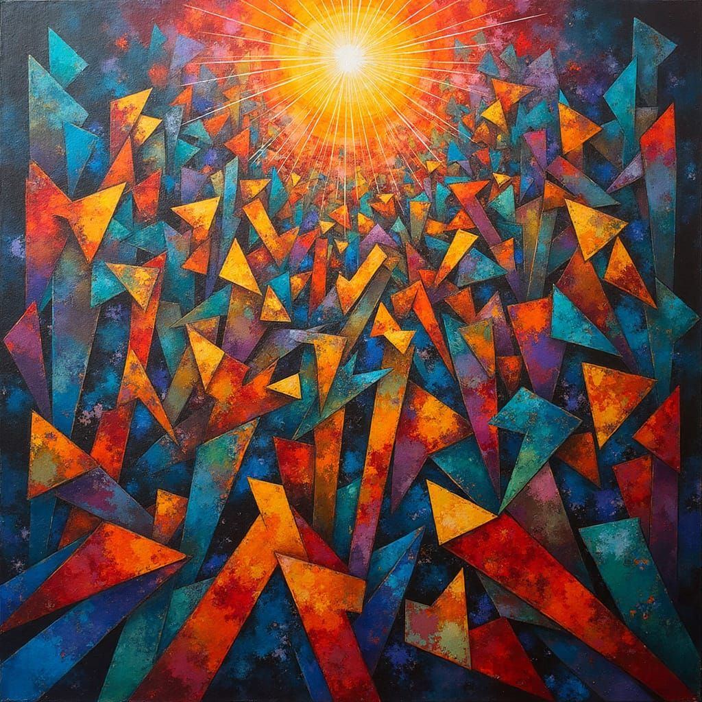 Vibrant Symbols in Cubist Style