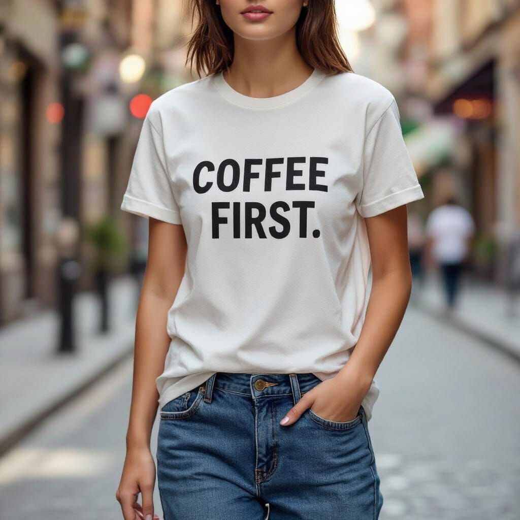 Urban Lifestyle Photo: Person in 'Coffee First' Tee