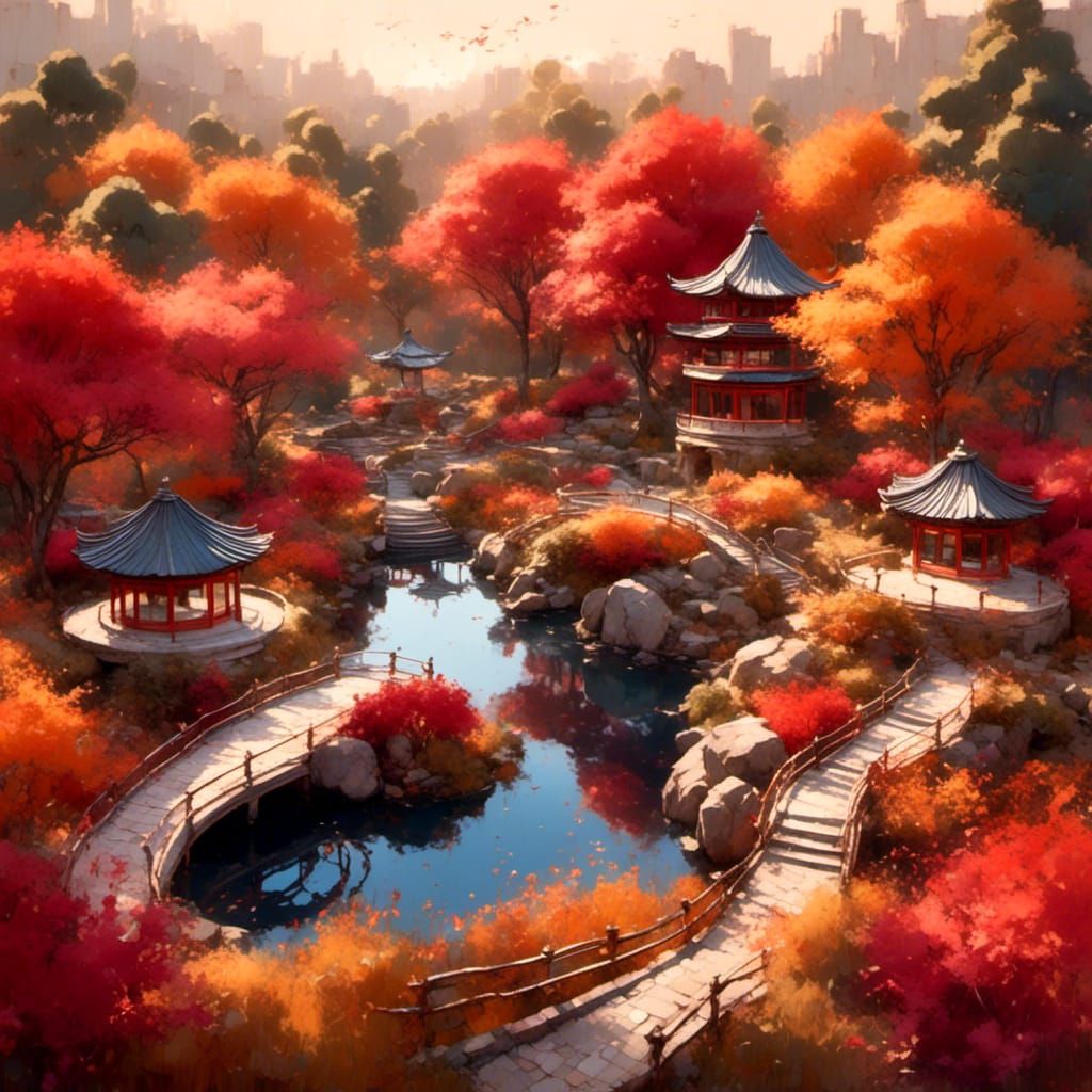 Zen Garden Concept Art in Autumn Colors