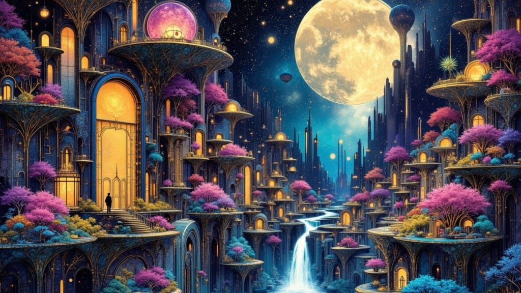 Surreal Dreamscape with Escher-like Architecture and Floatin...