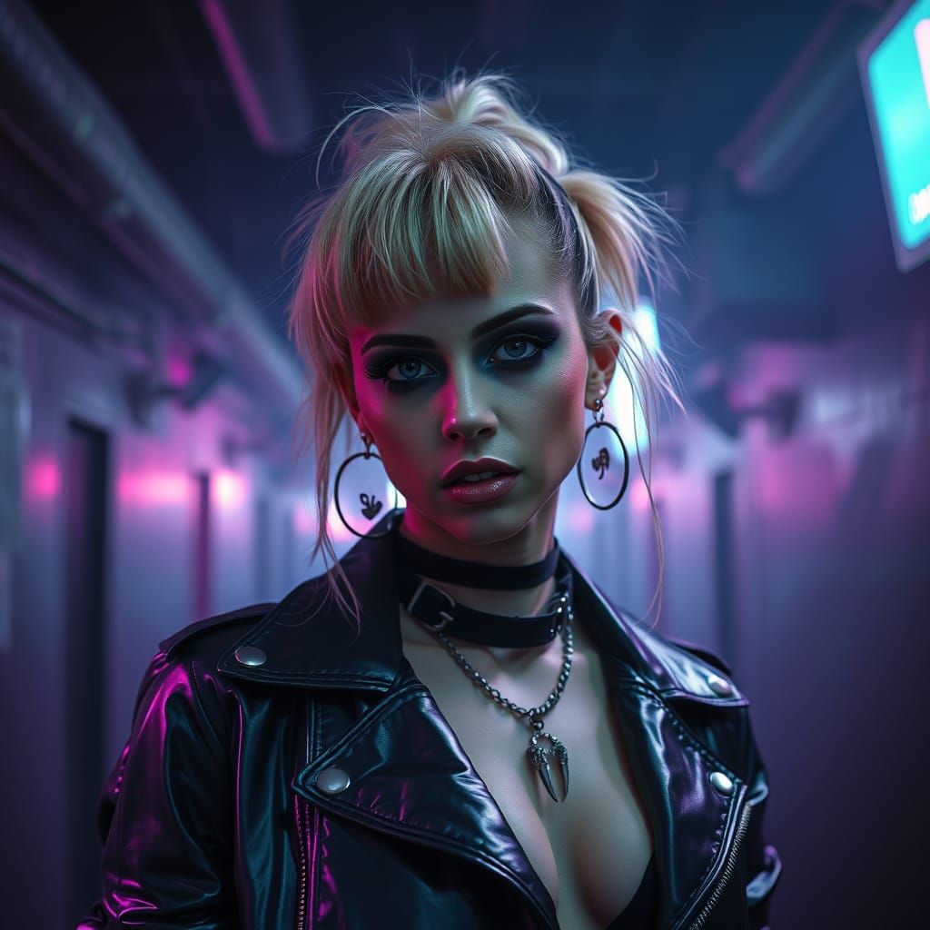 Cyberpunk Miley Cyrus Portrait in Dark Pop Art Style