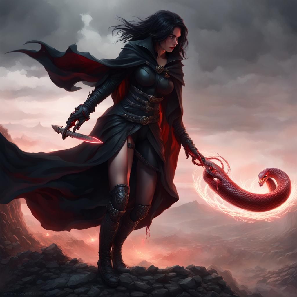 Falling Warrior Woman with Sword: Dark Fantasy Art