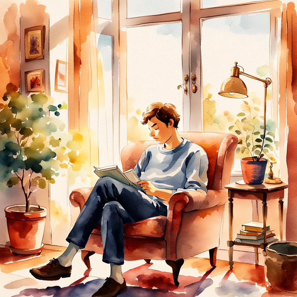 Cozy Living Room in Watercolor Style