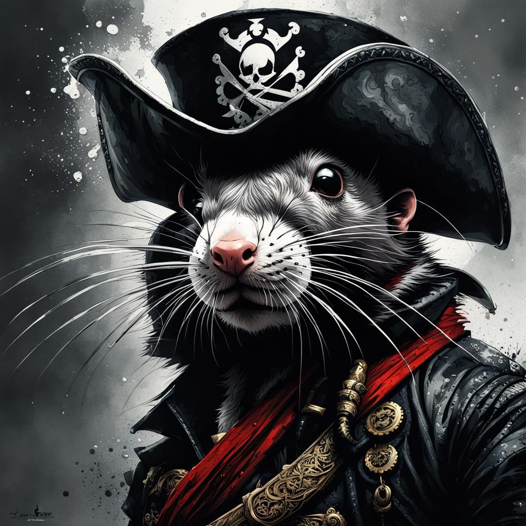 Fierce Pirate Rat in Ink Splatter Technique