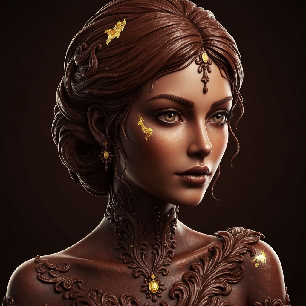 Chocolate Woman Portrait with Gold Accents