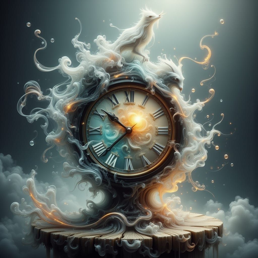 Clock Melts into Time Portal in Ethereal Fantasy Style