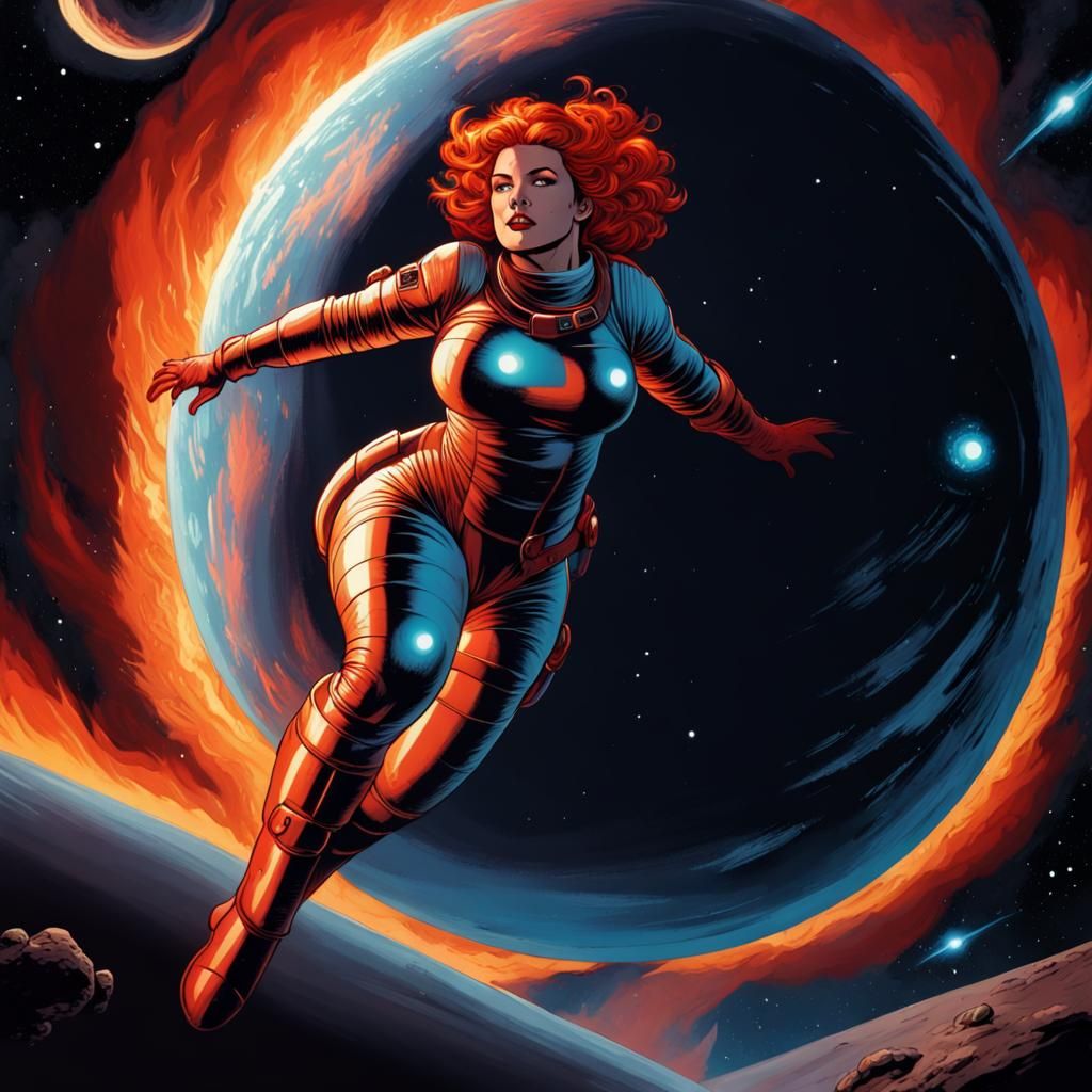 Heroic Spacewoman in Retro Sci-Fi Comic Art