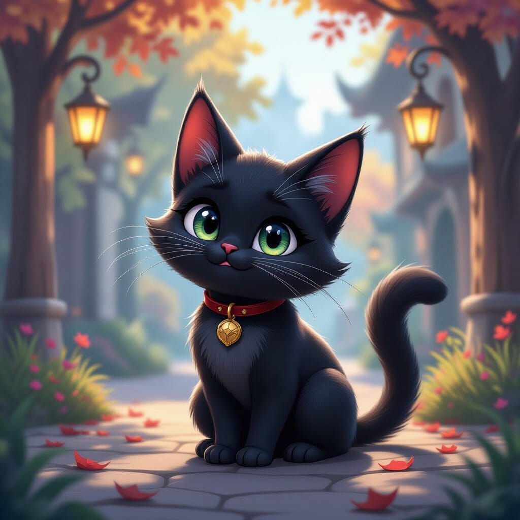 Doofy Black Cat Illustration in Arcane Style