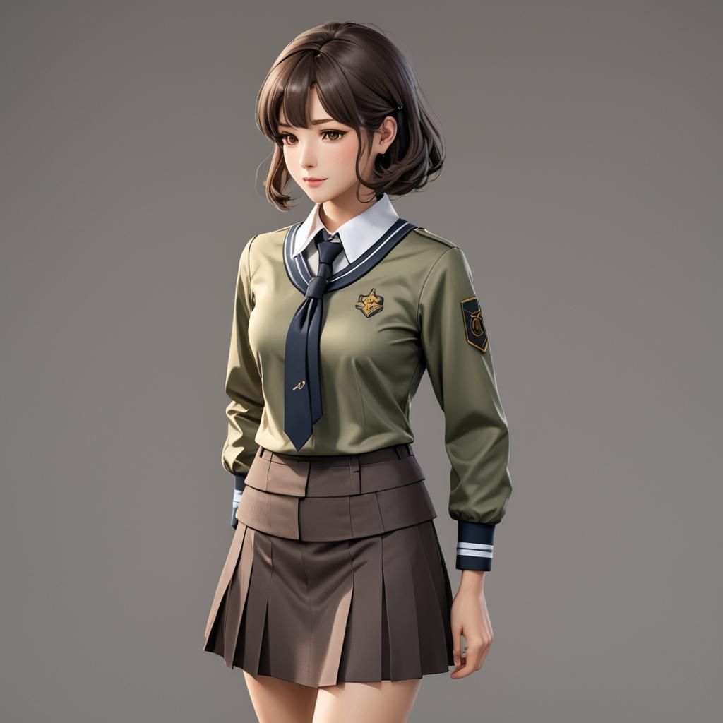 Woman Tries on School Uniform in 3D Anime Style