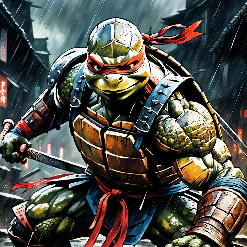 Dark Fantasy Ninja Turtle in Epic Battle