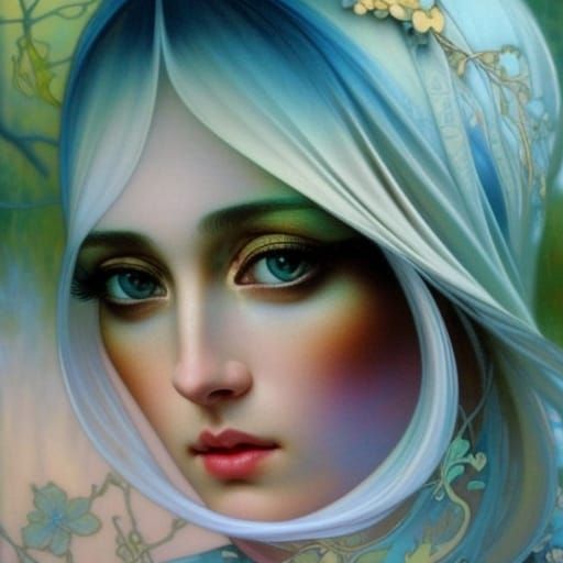 Doe-Eyed Beauty in Art Nouveau Style