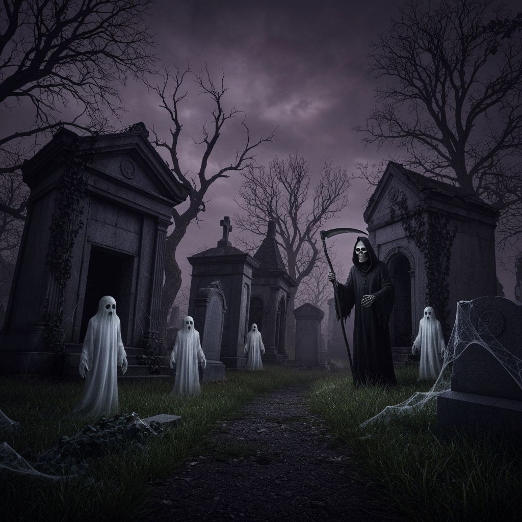 Creepy Cemetery with Ghosts in Gothic Style