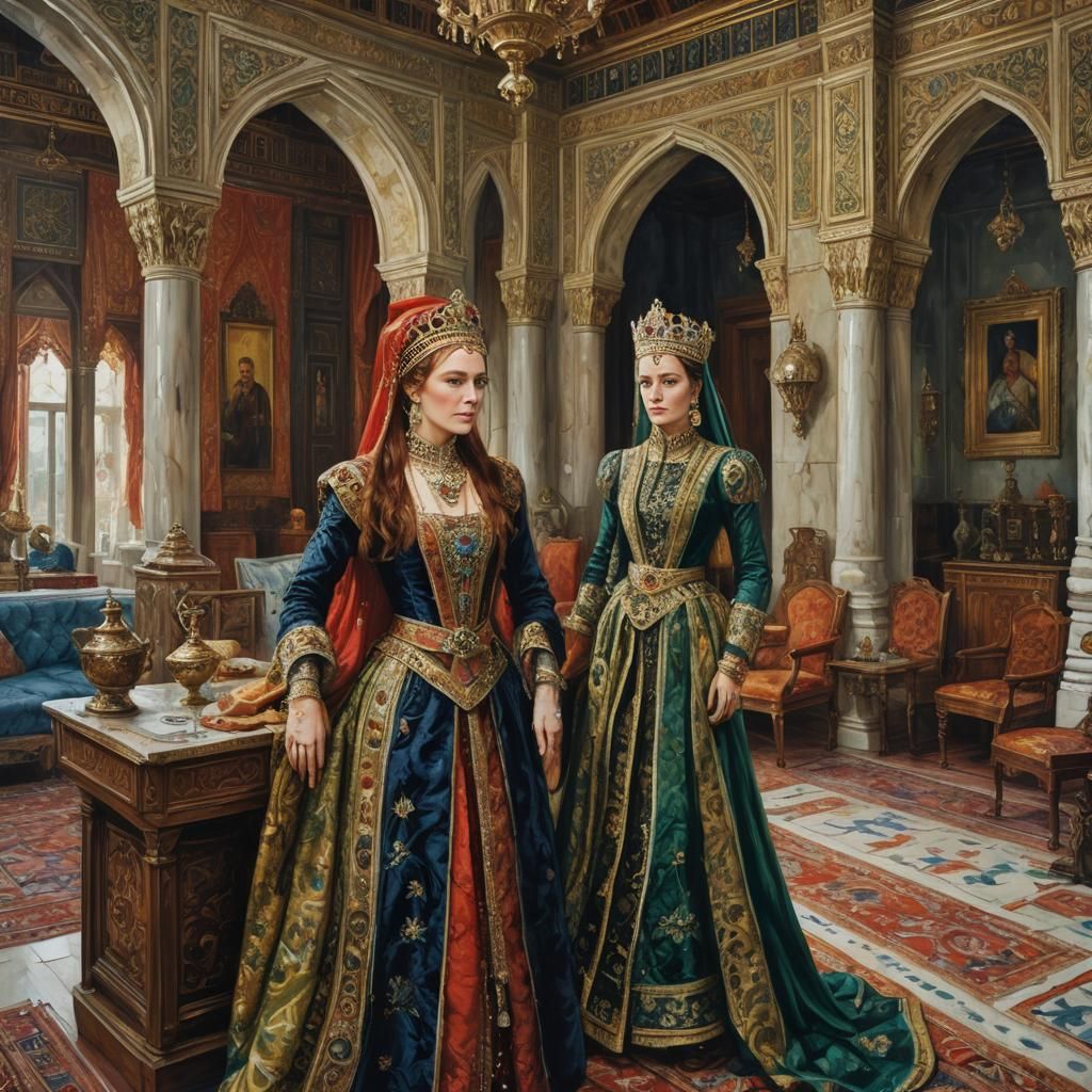 Hurrem Sultan in Luxury Apartment, Oil Painting
