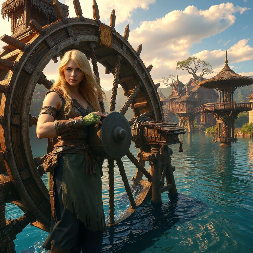 Majestic Warrior Powers Floating Village Waterwheel