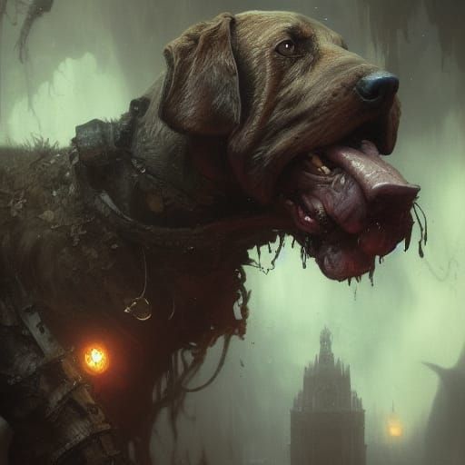 Creepy Dog Face in Dark Fantasy Style